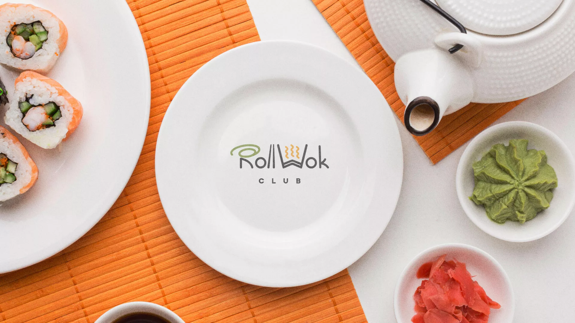 Разработка логотипа и фирменного стиля в Ожерелье для суши-бара «Roll Wok Club» Разработка логотипа и фирменного стиля в Ожерелье для суши-бара «Roll Wok Club»